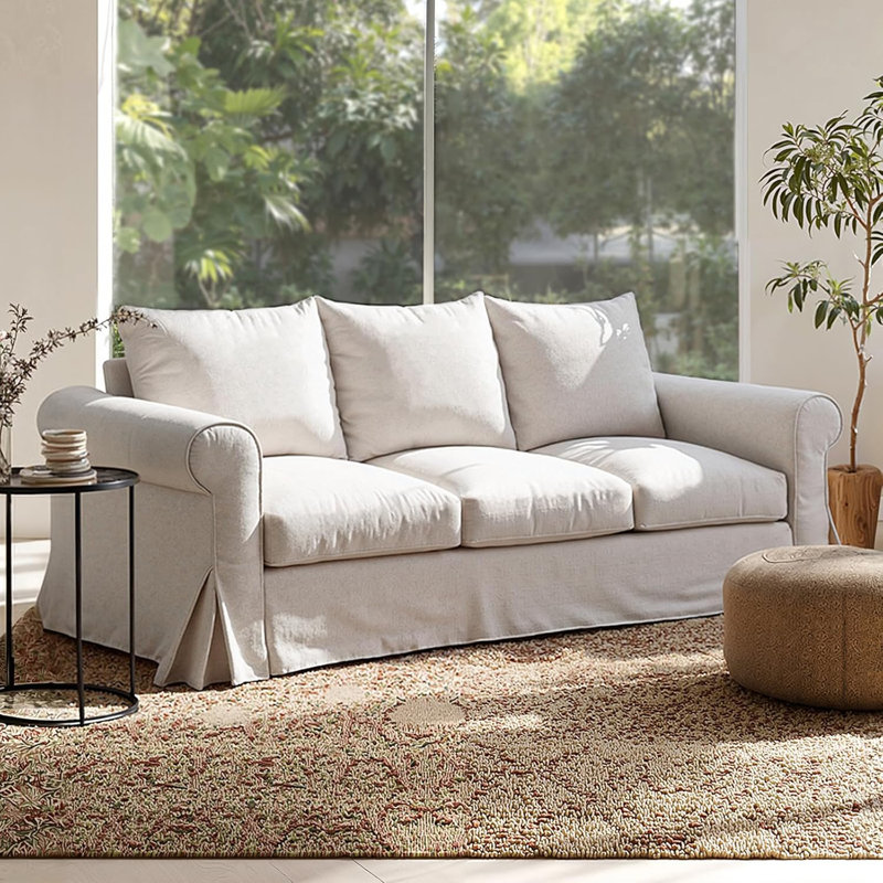 89" Comfortable 3-Seater Sofa For Living Room, Soft Slipcovered Couch With Washable Cover, Supportive Cushions & Sturdy Frame