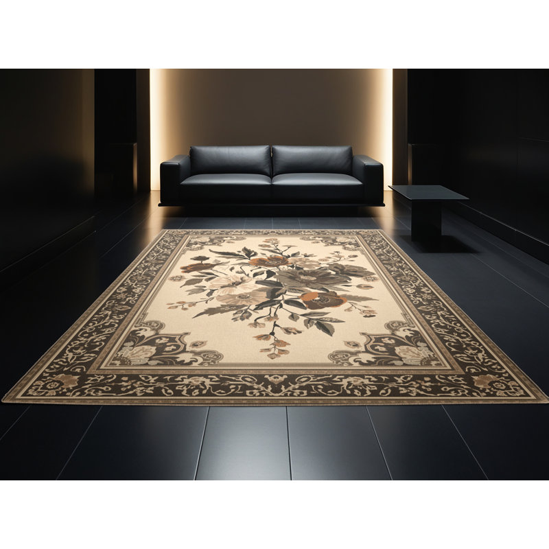 Tapis oriental traditionnel beige et brun lavable à la machine Pauleth, 3 X 5