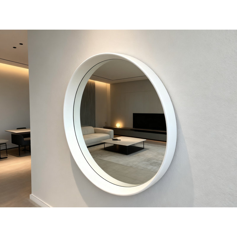 Metal Round Mirror, White