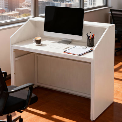 Bureau de réception blanc moderne 47 "avec comptoir, table de réception avec œillets et panneaux d'intimité, caisse de vente au détail pour bureau, hall d'entrée, salon, bureau à domicile