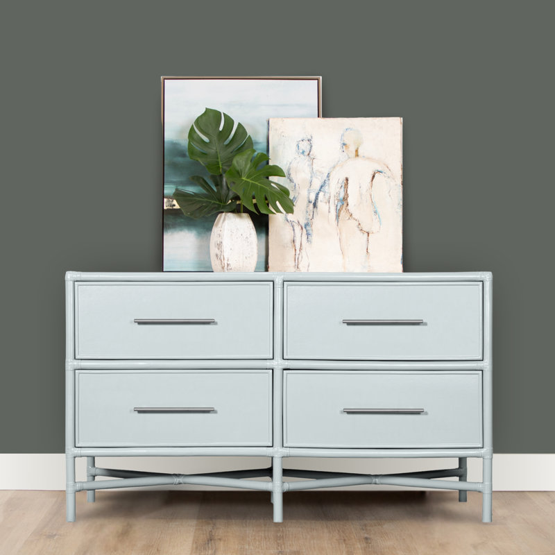 Venice 4 Drawers 54" W Double Dresser, Light Blue