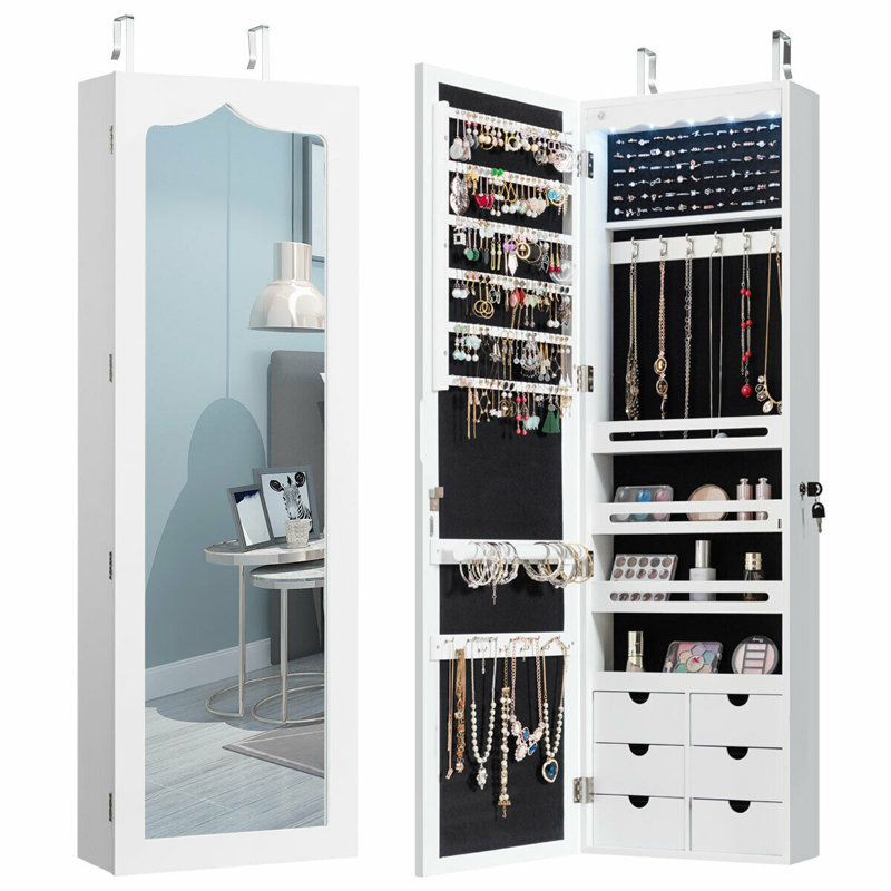 Armoire à bijoux murale avec miroir Anyha, Blanc