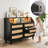 Natural Wood Rattan 6-Drawer Dresser With APP & Remote RGB LED Hutch Lighting-338060891