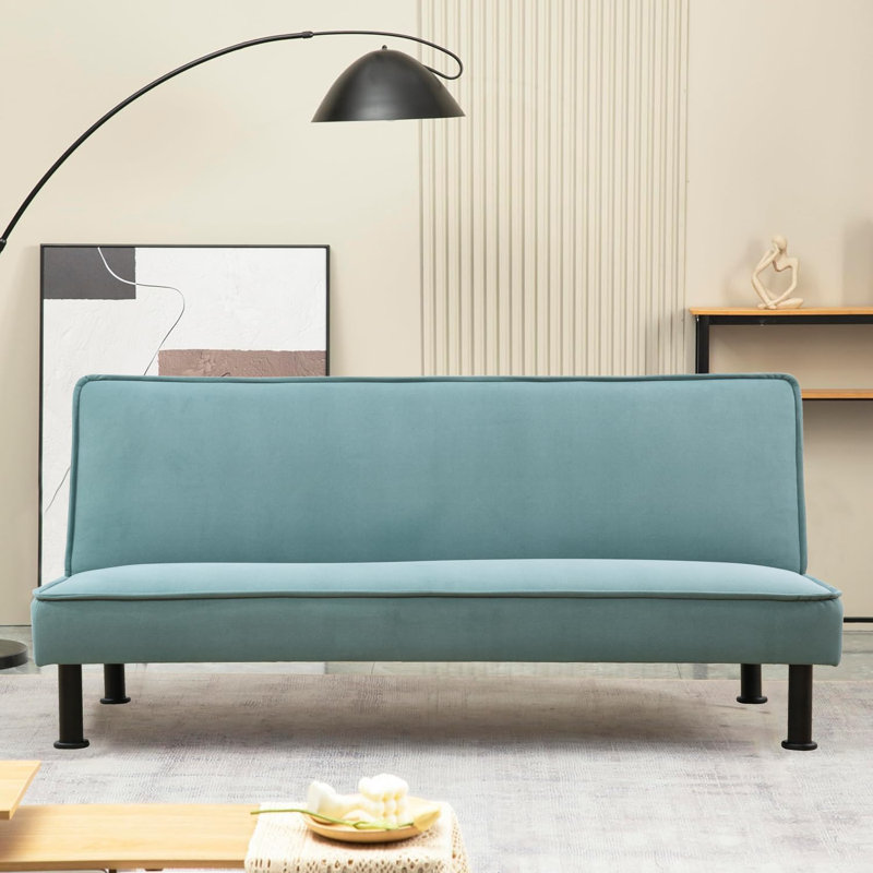 Futon Sofa Couch Upholstered Convertible Folding Futon Sofa Bed Armless Modern Sleeper Classic Loveseat Recliner Rv Sofa For Living Room Furniture(a Greenish Blue Fannel Armless)