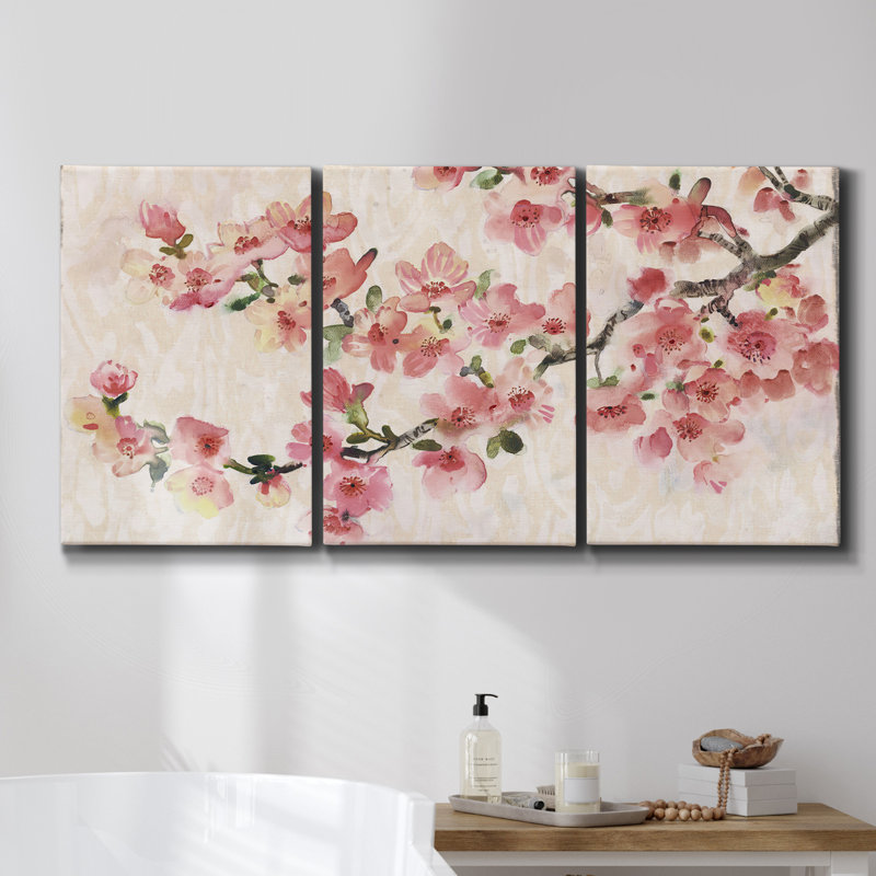 Oiseaux bleus au printemps sur toile, impression de 3 pièces, H 27 po x l 54 po x P 2 po