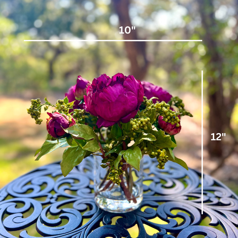 Faux peony arrangement in vase, Red