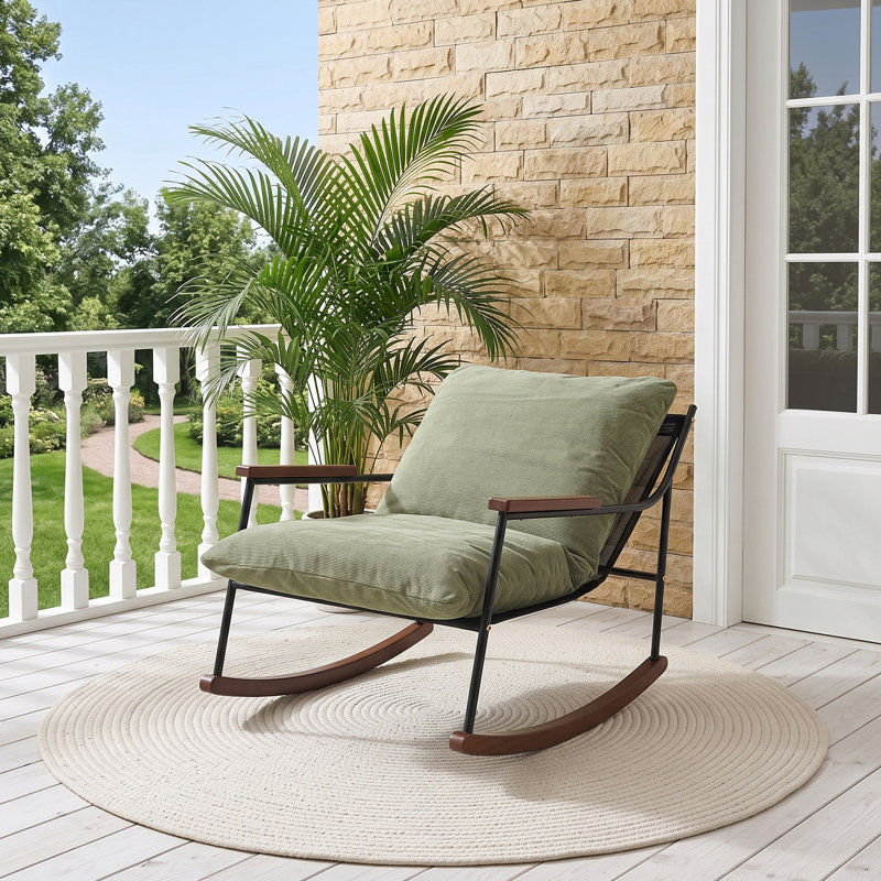 Retro Rocking Chair with Soft Corduroy Cushion