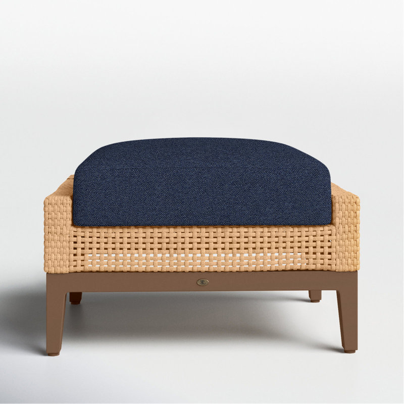 Repose-pieds d'extérieur tissé en osier Peninsule, Pas de passepoil + bourre standard, Indigo Intermix
