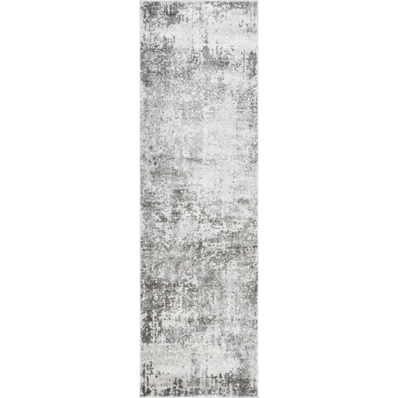 Whitney Faded Abstract Performance Light Gray Rug, Runner 2'8" x 8'