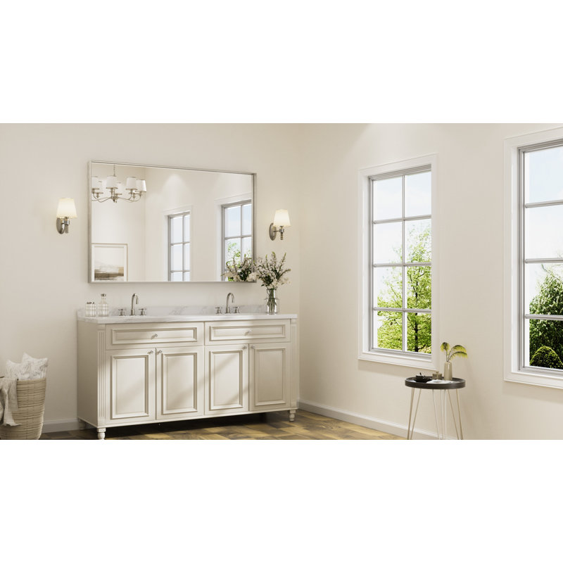 Rectangle Bathroom Vanity Mirror with Aluminum Frame and Tempered Glass, 55" x 36", Nickel
