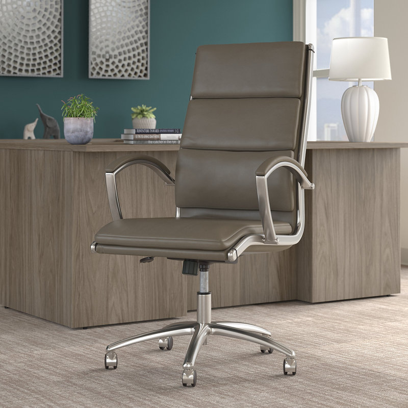 BBF Seating Faux Leather High Back Executive Chair, Washed Gray Leather
