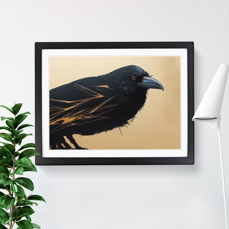 XH1022-7334X Raven Bird Vol.4 - Single Picture Frame Print, 46cm H x 64cm W x 2cm D, Black Framed