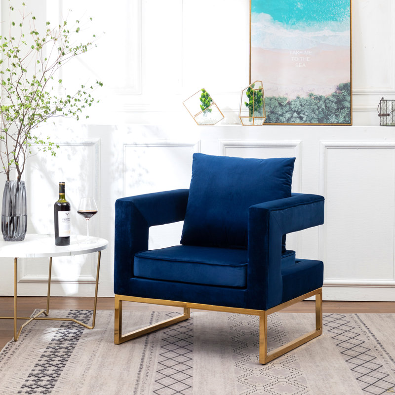 Fauteuil d'appoint contemporain rembourré, bleu, Bleu