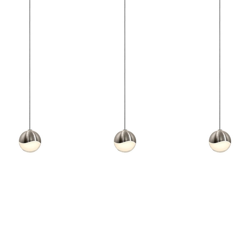 Luminaire suspendu à 3 lumières DEL pour îlot de cuisine Grapes, H 2,5 po x l 36,5 po x P 2,5 po, Nickel satiné
