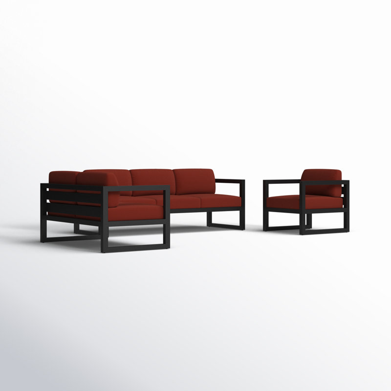 Avion 3 Piece Sofa Loveseat Set, Canvas Henna Sunbrella® Canvas, Black