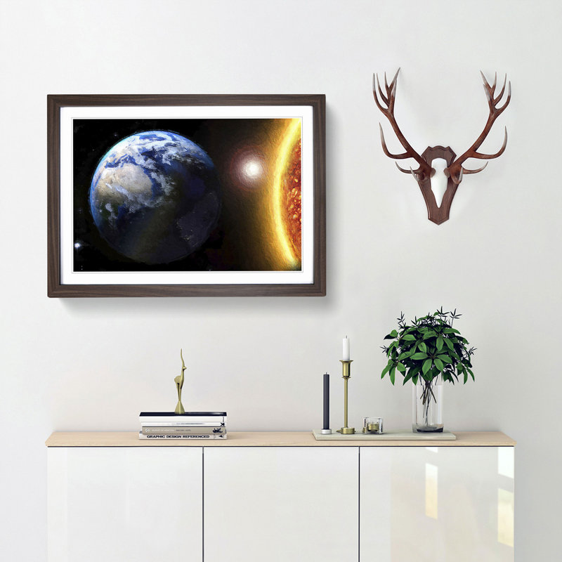 The Sun and Earth - Picture Frame Painting Print, Walnut Framed, 27cm H x 36cm W x 2cm D