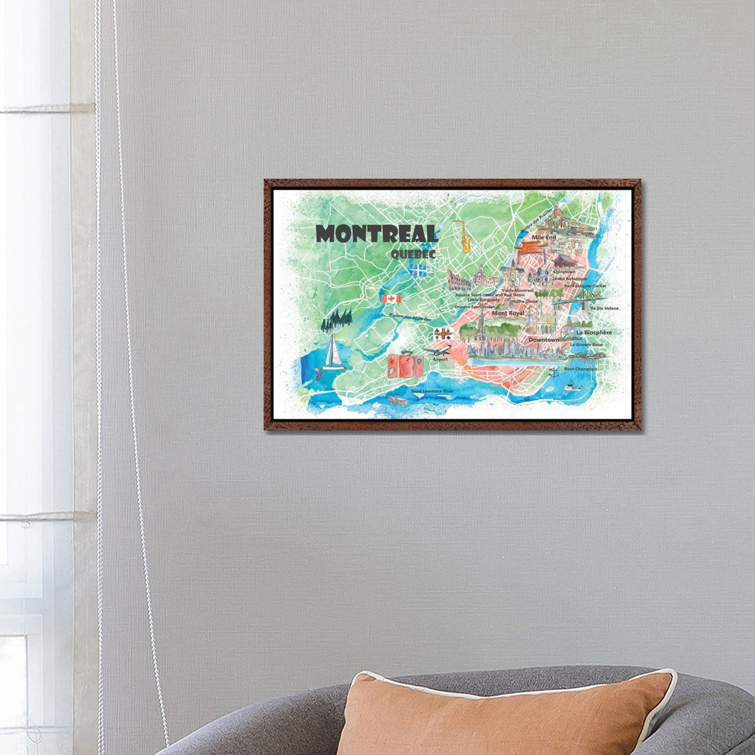 Montreal Quebec Canada Illustrated Map by Markus & Martina Bleichner - Painting on Canvas