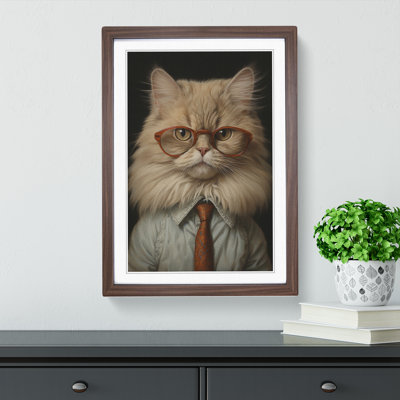Persian Cat With Glasses - Single Picture Frame Print on Wood
