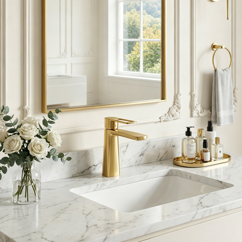 Paula Single Hole Single-Handle Bathroom Faucet, Brushed Gold