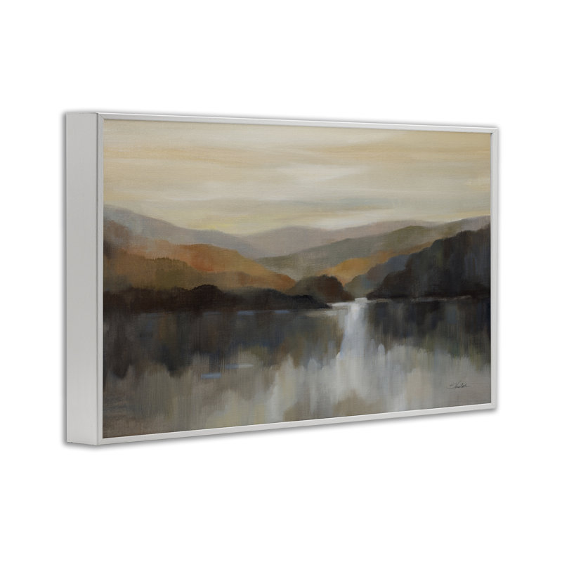 Giclée d'automne encadrée abstraite, par Silvia Vassileva, H 20 po x l 30 po, Estampe numérique encadrée blanc bord de mer