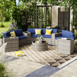 6-Person Rattan Half-Moon Patio Furniture Sets With Cushions
