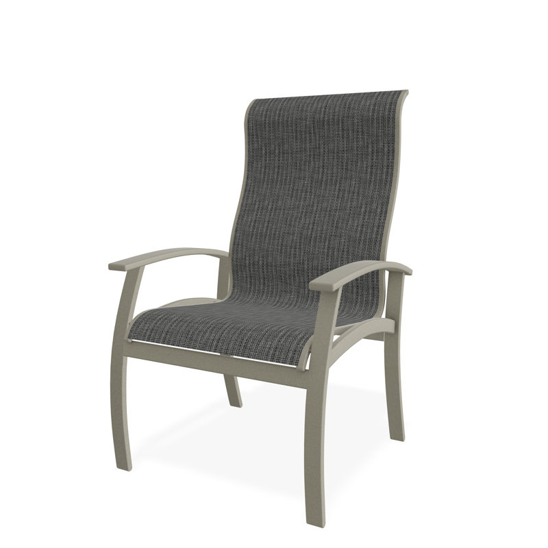 Belle Isle Sling Aluminum Frame Dining Height Supreme Arm Chair with Marine Grade Polymer Arm Accent, Storm, Burke