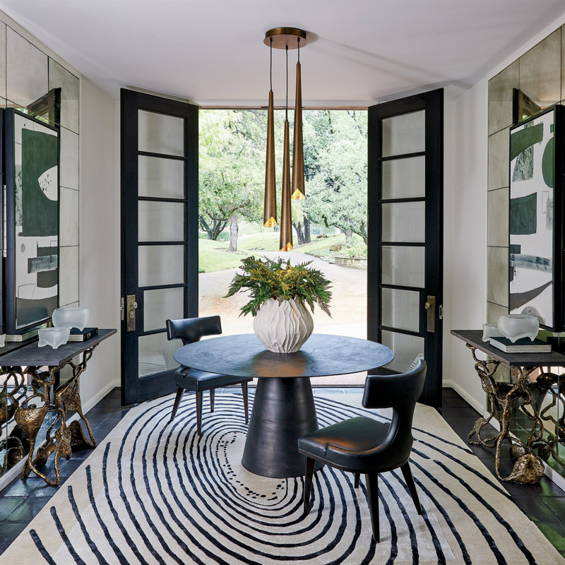 Hand Tufted Geometric Area Rug in Black, Rectangle 11' x 14'