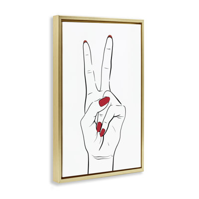 Victory Peace Sign Hand Framed Floater Canvas By Martina Pavlova