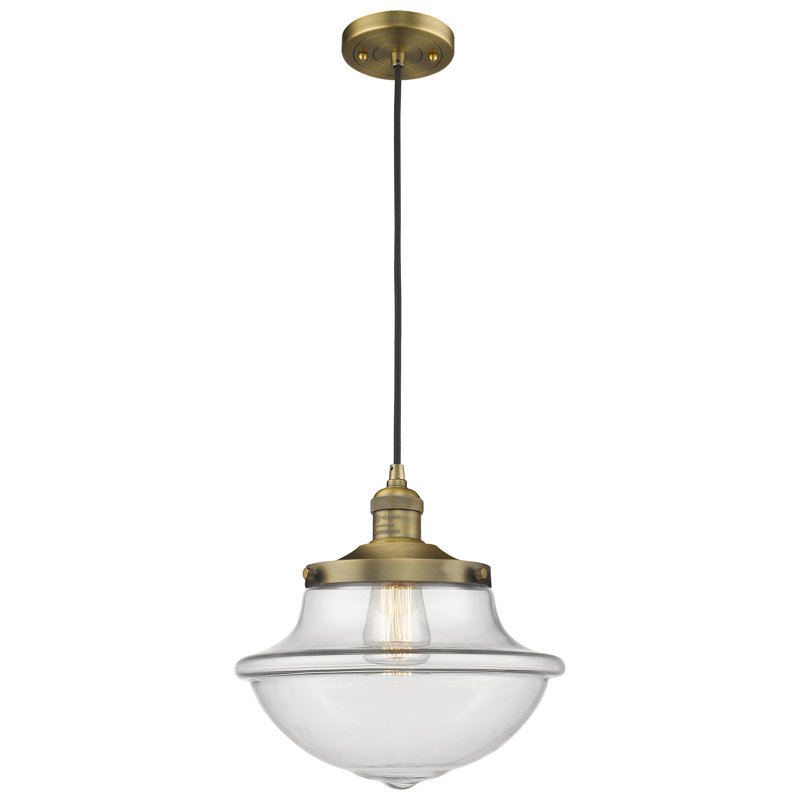 Luminaire suspendu simple à 1 lumière Baptiste, Ampoule DEL 6 watts Vinage, Transparent, Laiton brossé