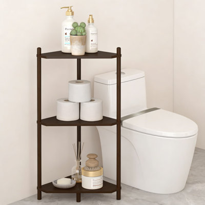3-Tier Bamboo Corner Shelf - Space Saving Storage Organizer For Bathroom, Living Room, Bedroom, Kitchen And Office Decor
