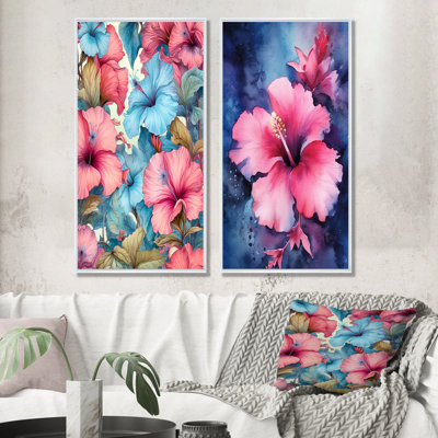 Hibiscus tropical floral - ensemble de 2 décorations murales d'hibiscus