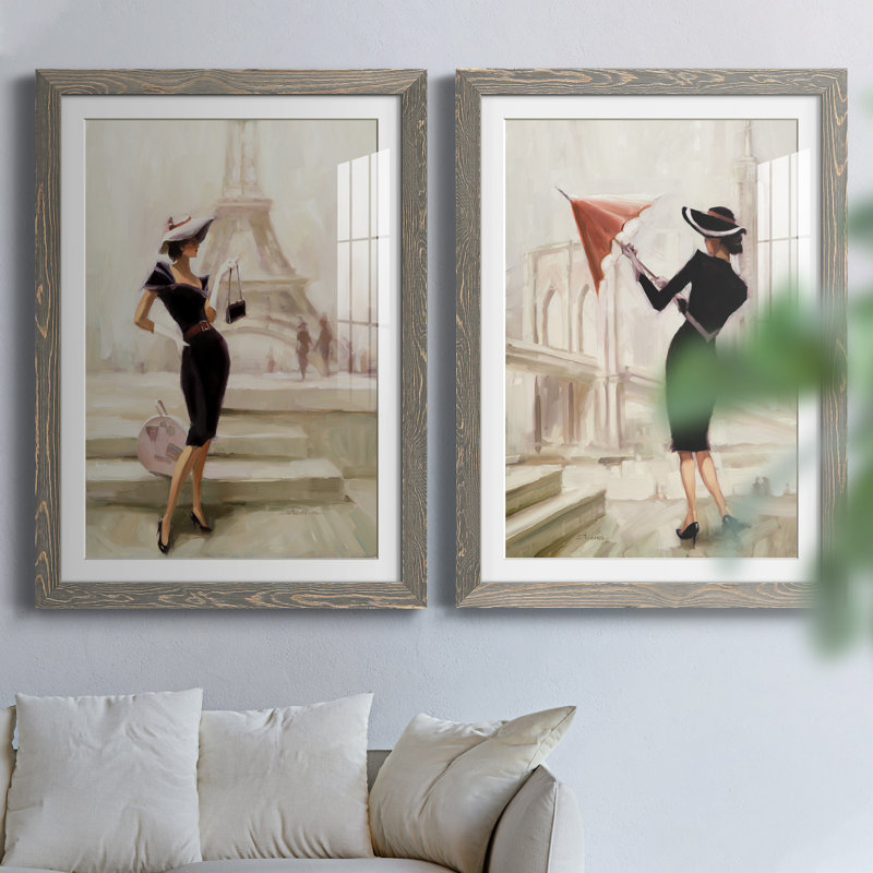 «Love, from Paris», ensemble de 2 peintures, H 44 po x l 31 po x P 1 po, Cadre en papier gris
