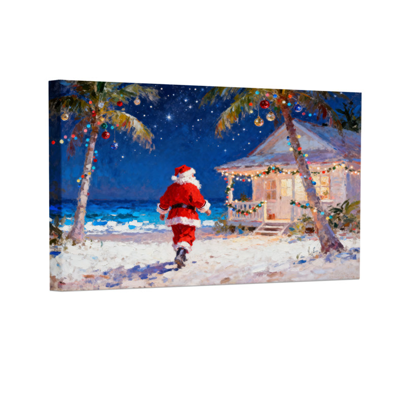 Ensemble de 3 reproductions d'art sur toile de Noël sur une plage tropicale la nuit, H 16 po x l 24 po