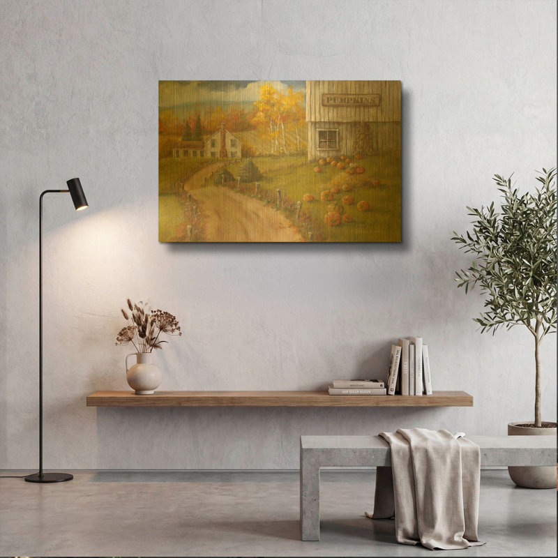« Ferme de citrouilles récoltées » de Pam Britton, tableau mural en métal doré, 91,4 cm x 61 cm, 24" H x 36" W
