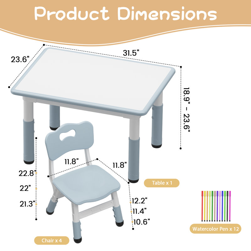 Kids 5 Piece Rectangular Play or Activity Table and Chair Set