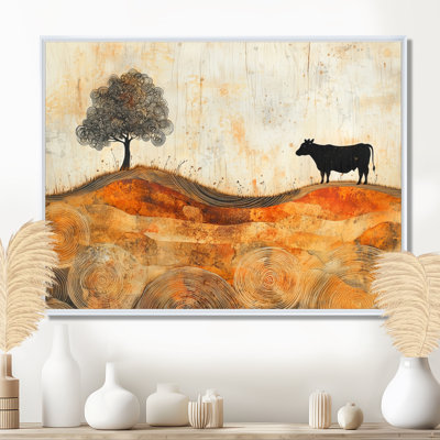 «Drewann Autumn Farm with Cow In The Field Landscape», art mural ferme