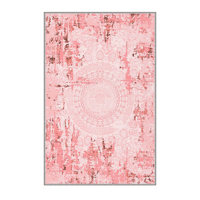 Tapis rose en polyester tissé à la machine Taytum, Rectangle 5 pi 3 po x 7 pi 7 po