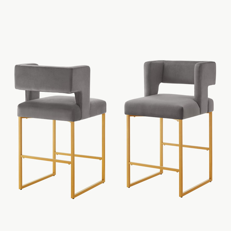 Tabouret de comptoir 26 po Alyncia, Siège gris / cadre doré