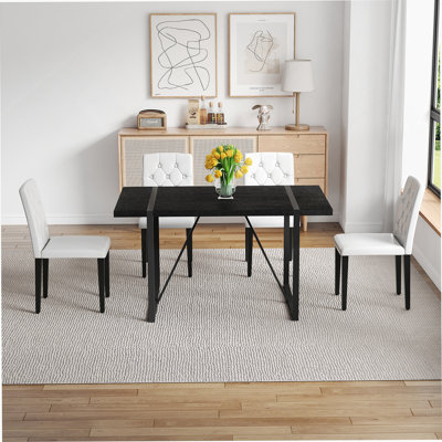 Ensemble de table de salle à manger 5 pièces en bois, table rectangulaire avec 4 chaises capitonnées