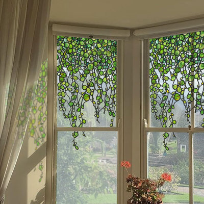 Double-Sided Textured Spring Green Pearl Vine New Leaf Window Border Film