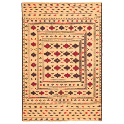 Tapisserie Hylan beige kilim 4 pi 4 po x 6 pi 3 po