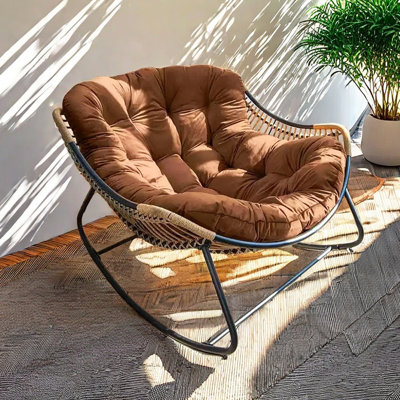 Ergonomic Balcony Rocking Chair with Metal Frame