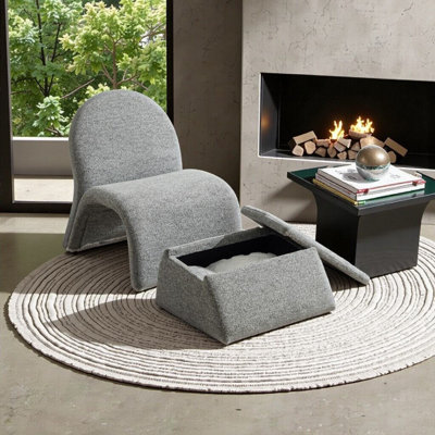 Space-Saving Modern Armless Accent Chair with Storage Ottoman - Versatile Chenille Seating for Living Room, Bedroom & Office