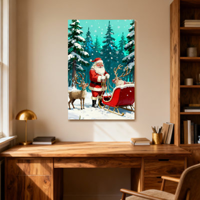 Christmas Santa Claus With Reindeer And Sleigh