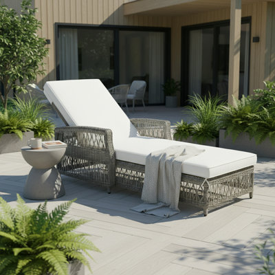 Outdoor Reclining All-Weather Rattan Chaise Lounge Chair Set, Cushion Included