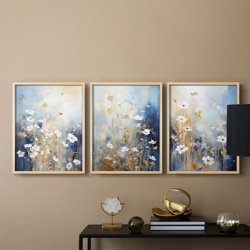Floral Study  Series  CII  -Set Of 3 Framed Giclee Prints -Ready to, Natural Framed, 10" H x 8" W