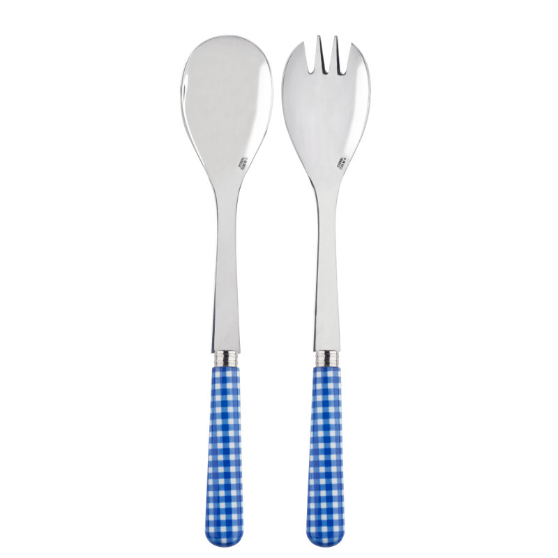 Sabre Paris - Salad Cutlery Set Gingham, Lapis Blue
