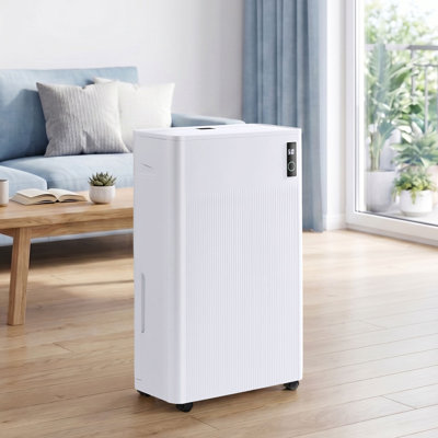Erivess 70 Pints Portable Dehumidifier for Home 4500 Sq.Ft, Quiet Moisture Removal Air Dehumidifier with 1.7 Gallon Large Water Tank, Smart Dual-LED Humidity Display & Universal Casters for Bedroom Living Room, White
