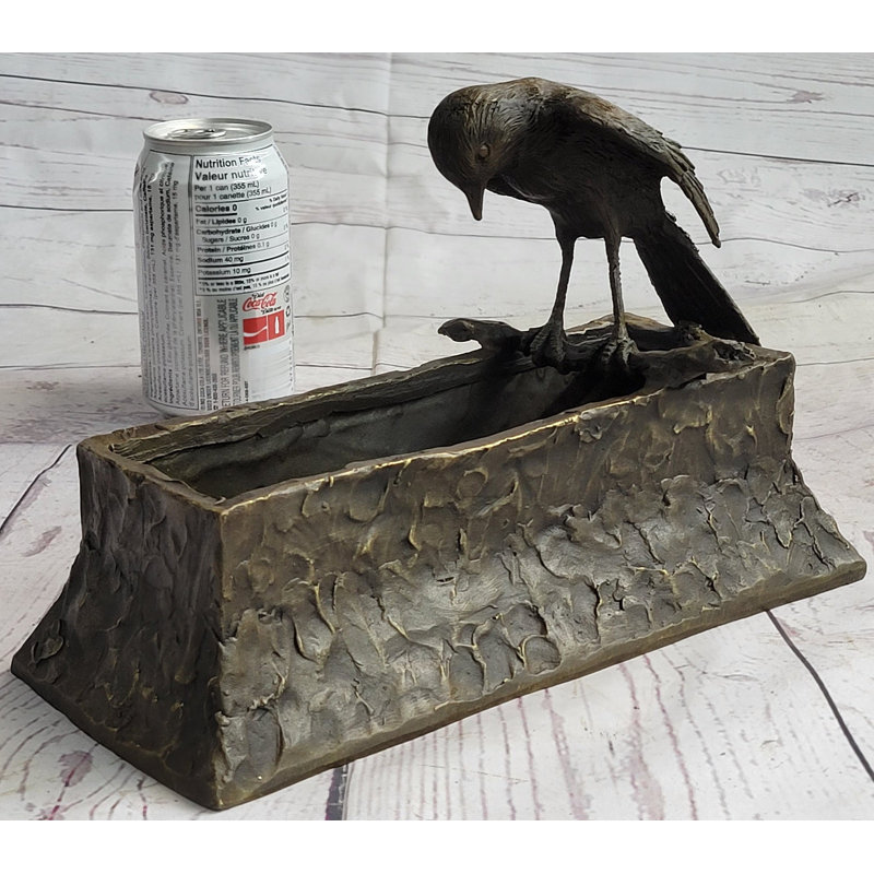 Bronze Bird Planter Window Box Metal Sculpture Decor Yard Outdoor 7" x 10"