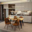 Shivani 5-Piece Modern Dining Set with 63'' Wavy-Edge Table and Upholstered Chairs-105491104-105491105